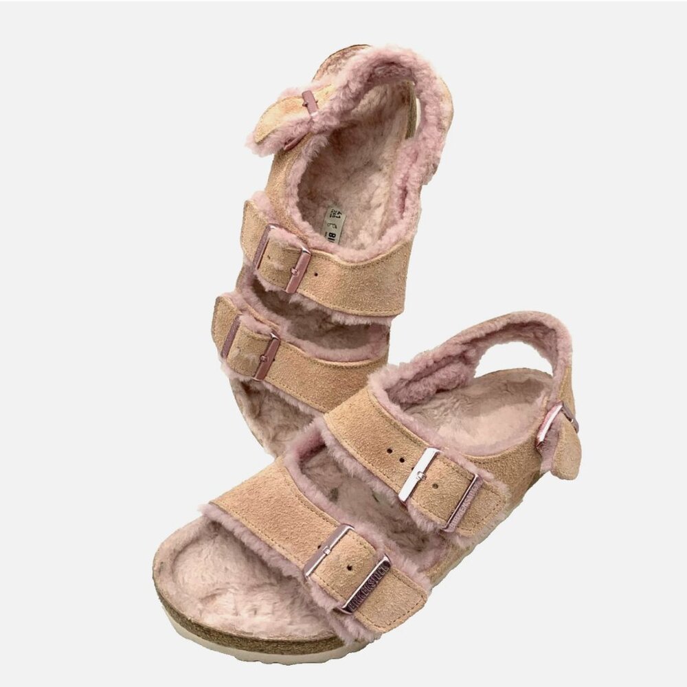 Birkenstock Milano Shearling Light Rose Pink Suede Slingback Sandal 41 L10 Reg - Picture 8 of 15